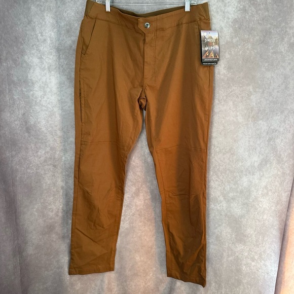 NWT Swiss Alps Performance Rayon Nylon Pants Mens 38 MMP2257 Brown - Picture 2 of 8